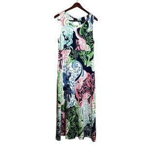 Talbots Twist Back Maxi Dress Womens Petite Small Paisley Jersey Stretch XL